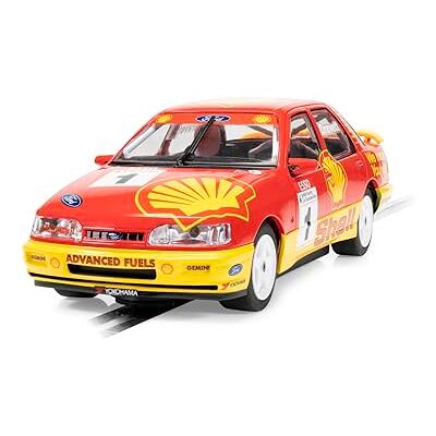 Scalextric C4632 Ford Sierra Sapphire Slot Car, BTCC 1990 Rob Gravett, 1:32 Scale, Red and Yellow Livery, with Lights and Magnatraction Scalextric C4632 Ford Sierra Sapphire Slot Car, BTCC 1990 Rob Gravett, 1:32 Scale, Red and Yellow Livery, with Lights and Magnatraction