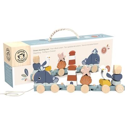 SPEEDY MONKEY Ocean Train Stacker, 15 Piece Wooden Toy, 12m+, Toddler Gift Wooden 15 piece stacking and sorting toy, seaside-themed train pull along for walking and crawling SPEEDY MONKEY Ocean Train Stacker, 15 Piece Wooden Toy, 12m+, Toddler Gift Wooden 15 piece stacking and sorting toy, seaside-themed train pull along for walking and crawling