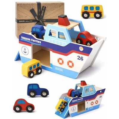 Jaques of London Wooden Toy Boat Freya the Ferry Boat with 3 Wooden Cars Wooden Vehicle Toys for 1 Year Old and Toddlers Ship Toy for Pretend Play Since 1795 Jaques of London Wooden Toy Boat Freya the Ferry Boat with 3 Wooden Cars Wooden Vehicle Toys for 1 Year Old and Toddlers Ship Toy for Pretend Play Since 1795