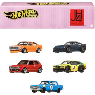 Hot Wheels Premium Car Culture Japan Historics 4 Container Set with 5 1:64 Scale Die-Cast Cars in Collectible & Stackable Storage & Display Container, HRW84 Hot Wheels Premium Car Culture Japan Historics 4 Container Set with 5 1:64 Scale Die-Cast Cars in Collectible & Stackable Storage & Display Container, HRW84