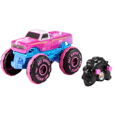 Hot Wheels Barbie Monster Trucks RC Toy Vehicle 1:24 Scale Remote-Control Signature Pink Truck with Grip Action Tires for All-Terrain Driving, JHW58 Hot Wheels Barbie Monster Trucks RC Toy Vehicle 1:24 Scale Remote-Control Signature Pink Truck with Grip Action Tires for All-Terrain Driving, JHW58