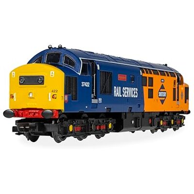 Hornby RailRoad Rail Services Class 37 'Pegasus' 37422 OO Gauge Model Locomotive, DCC Ready, Orange/Blue Hornby RailRoad Rail Services Class 37 'Pegasus' 37422 OO Gauge Model Locomotive, DCC Ready, Orange/Blue