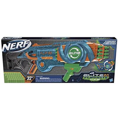 Nerf Elite 2.0 Flipshots Flip-32 Blaster, 32 Dart Barrels Flip to Double Your Firepower, 32-Dart Capacity, 32 Darts Nerf Elite 2.0 Flipshots Flip-32 Blaster, 32 Dart Barrels Flip to Double Your Firepower, 32-Dart Capacity, 32 Darts