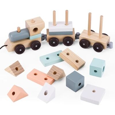 umu ® Wooden Train 2-in-1 for Toddlers Train Set with 2 Wagongs Including Sorting & Stacking Toy (18 Pieces, Fully Dismountable), 37 cm Long, Montessori Toy for Children from 1 2 3 Years umu ® Wooden Train 2-in-1 for Toddlers Train Set with 2 Wagongs Including Sorting & Stacking Toy (18 Pieces, Fully Dismountable), 37 cm Long, Montessori Toy for Children from 1 2 3 Years
