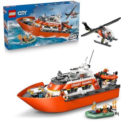 Lego City Coast Guard Rescue Boat & Helicopter Toy Emergency Vehicles Playset w/Model Floating Ship, 5 Minifigures & a Dog Figure Birthday Gift for 7+ Year Old Boys 60504 Lego City Coast Guard Rescue Boat & Helicopter Toy Emergency Vehicles Playset w/Model Floating Ship, 5 Minifigures & a Dog Figure Birthday Gift for 7+ Year Old Boys 60504