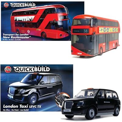 Airfix QUICKBUILD Model Vehicle Kit J6969 New Routemaster Bus & London Taxi Building Kits for Kids 6+, Construction Toys for Boys & Girls, No Glue Model Making Classic Vehicle Plastic Craft Set Airfix QUICKBUILD Model Vehicle Kit J6969 New Routemaster Bus & London Taxi Building Kits for Kids 6+, Construction Toys for Boys & Girls, No Glue Model Making Classic Vehicle Plastic Craft Set