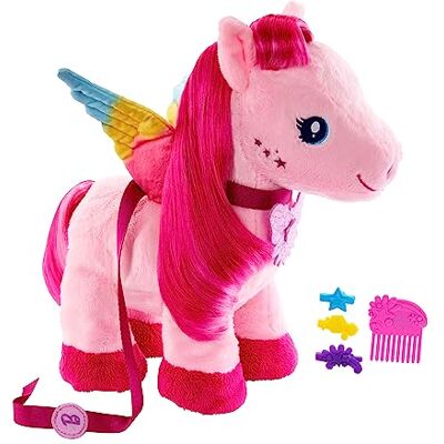 Barbie Mattel A Touch of Magic Stuffed Animals, Walk & Flutter Pegasus Plush, 11-inch Walking Plushie with Hair Accessories and Sound Feature, HPJ50 Barbie Mattel A Touch of Magic Stuffed Animals, Walk & Flutter Pegasus Plush, 11-inch Walking Plushie with Hair Accessories and Sound Feature, HPJ50