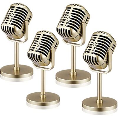 SANSHAN 4Pcs Retro Microphone Props Model Vintage Microphone Antique Microphone Toy Gold SANSHAN 4Pcs Retro Microphone Props Model Vintage Microphone Antique Microphone Toy Gold