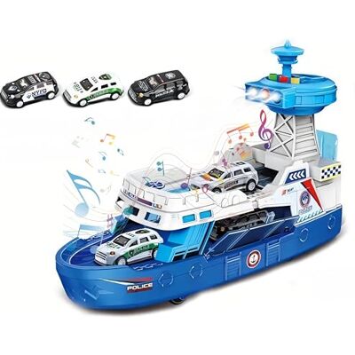 SGM 160 Coast Guard Ship Toy, 1:16 Scale Transport Boat With 3 Super Car, Fire ship model with light and sound, cabin can be opened, Birthday Gift for 3 4 5 6 Year Old Kids (JS160-Blue) SGM 160 Coast Guard Ship Toy, 1:16 Scale Transport Boat With 3 Super Car, Fire ship model with light and sound, cabin can be opened, Birthday Gift for 3 4 5 6 Year Old Kids (JS160-Blue)