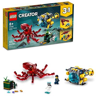 Lego Creator 3 in 1 Sunken Treasure Mission Submarine Toy, Underwater Creatures Transform from Octopus tp Lobster to Manta Ray, Fun Sea Animal Figures, 31130 Lego Creator 3 in 1 Sunken Treasure Mission Submarine Toy, Underwater Creatures Transform from Octopus tp Lobster to Manta Ray, Fun Sea Animal Figures, 31130