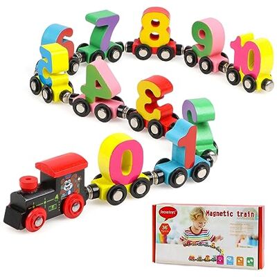 Jacootoys 12PCS Wooden Number Train Set Toy Includes 1 Engine Cars for Kids Wooden Magnet Number Train Set for Toddlers Boys and Girls, Compatible with Major Brands Train Set Tracks Jacootoys 12PCS Wooden Number Train Set Toy Includes 1 Engine Cars for Kids Wooden Magnet Number Train Set for Toddlers Boys and Girls, Compatible with Major Brands Train Set Tracks