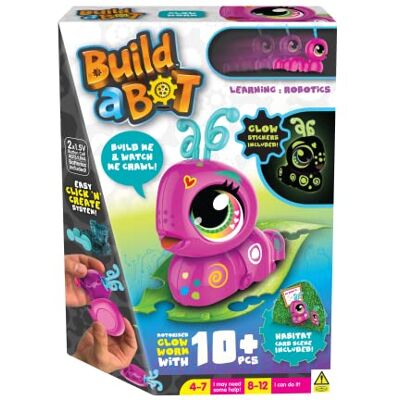 Goliath Build-a-Bot: Glow Worm Build Your Own Interactive Pet Worm Easy Click 'n' Create System 20+ Piece STEM Robot Kit for Kids For Ages 4+, Pink Goliath Build-a-Bot: Glow Worm Build Your Own Interactive Pet Worm Easy Click 'n' Create System 20+ Piece STEM Robot Kit for Kids For Ages 4+, Pink