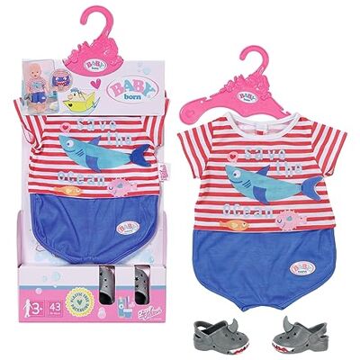 BABY born Zapf Creation 834268 Bath Pyjamas And Clogsblau 43Cm Puppenschlafanzug Puppenkleidung Für 43 Cm Puppen, Einteiler Mit Schuhen, Rot-Weiß Gestreift, Blau. BABY born Zapf Creation 834268 Bath Pyjamas And Clogsblau 43Cm Puppenschlafanzug Puppenkleidung Für 43 Cm Puppen, Einteiler Mit Schuhen, Rot-Weiß Gestreift, Blau.