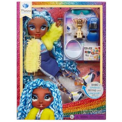 Rainbow High Sparkle and Shine Marina (Blue) 28 cm Fashion Doll with Liquid Sparkles in Her Legs, Shake To See them Sparkle, Stickers to Customise, for Kids 4-12 Years Old Rainbow High Sparkle and Shine Marina (Blue) 28 cm Fashion Doll with Liquid Sparkles in Her Legs, Shake To See them Sparkle, Stickers to Customise, for Kids 4-12 Years Old