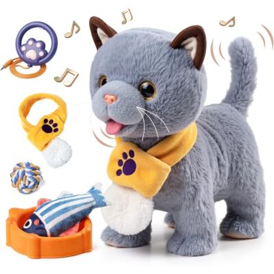 TUMAMA KIDS Interactive Cat Toy For Kids With 6 Music, Cuddling Kittens With Remote Control Rope Running And Belling, Plush Animal Electronic Kitten Pet From 2 3 4 5 6 Walking, Miaut, Cock Weddle TUMAMA KIDS Interactive Cat Toy For Kids With 6 Music, Cuddling Kittens With Remote Control Rope Running And Belling, Plush Animal Electronic Kitten Pet From 2 3 4 5 6 Walking, Miaut, Cock Weddle
