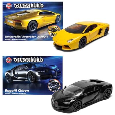 Airfix QUICKBUILD Model Car Kit J6971 Lamborghini Aventador & Bugatti Chiron Building Kit for Kids 6+, Construction Toys for Boys & Girls, No Glue Model Making Classic Vehicle Plastic Craft Set Airfix QUICKBUILD Model Car Kit J6971 Lamborghini Aventador & Bugatti Chiron Building Kit for Kids 6+, Construction Toys for Boys & Girls, No Glue Model Making Classic Vehicle Plastic Craft Set