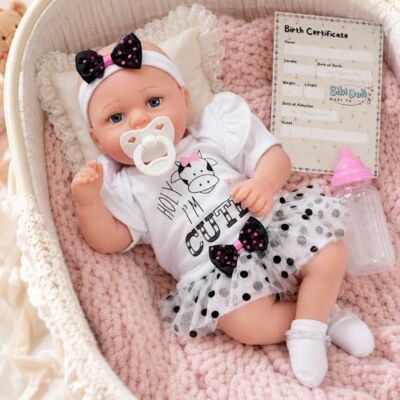 Bibi Doll - Open Eyes Girl in Skirt 17in - Realistic - Reborn - Doll Bibi Doll - Open Eyes Girl in Skirt 17in - Realistic - Reborn - Doll