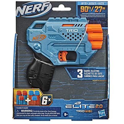 Nerf Elite 2.0 Trio SD-3 Blaster, 6 Official Darts, 3-Barrel Blasting, Tactical Rail for Customizing Capability Nerf Elite 2.0 Trio SD-3 Blaster, 6 Official Darts, 3-Barrel Blasting, Tactical Rail for Customizing Capability