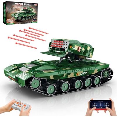 Reobrix RC Tank Model that Shoots for Adults, Military Tank Building Set Remote Control Tank 55027, WW2 Missiles Heavy Armed Tanks, Military Vehicle Model, World War II Fans Collection, 1449 PCS Reobrix RC Tank Model that Shoots for Adults, Military Tank Building Set Remote Control Tank 55027, WW2 Missiles Heavy Armed Tanks, Military Vehicle Model, World War II Fans Collection, 1449 PCS