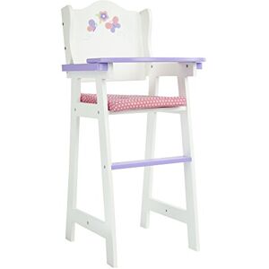 Olivia's Little World Little Princess Wooden Baby Doll High Chair with Fixed Tray and Pink Polka Dot Cushion, White and Purple Olivia's Little World Little Princess Wooden Baby Doll High Chair with Fixed Tray and Pink Polka Dot Cushion, White and Purple
