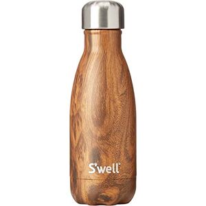 S'well TWBTEAK01 Stainless Steel Water Bottle - 9 Fl Oz - Teakwood - Triple-Layered Vacuum-Insulated Containers Keeps Drinks Cold for 24 Hours and Hot for 12-BPA-Free-Perfect for The Go, 18/8