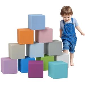 HOMCOM 12 Piece Soft Play Foam Blocks Toy Building Stacking Compliant Learning Toys for Toddler Baby Kids Preschool Blue HOMCOM 12 Piece Soft Play Foam Blocks Toy Building Stacking Compliant Learning Toys for Toddler Baby Kids Preschool Blue