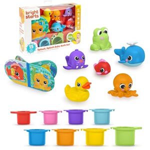Bright Starts Splash, Splash Baby 15pc Bath Set Waterproof Book, Rubber Ducky, Animal Toys and Stacking Cups, Unisex, 6 Months+ Bright Starts Splash, Splash Baby 15pc Bath Set Waterproof Book, Rubber Ducky, Animal Toys and Stacking Cups, Unisex, 6 Months+