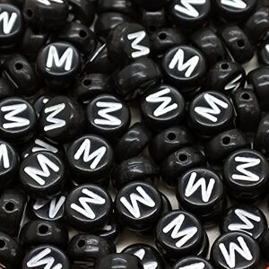 Little Snow Direct 100pcs 7mm Acrylic Letter Coin Beads A - Z Disc Alphabet Beads - M, Black