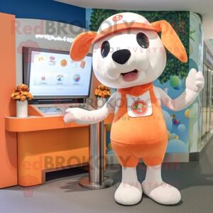 REDBROKOLY Peach Dog mascot costume character dressed with a Romper and Headbands