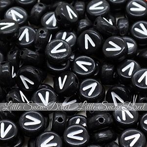 Little Snow Direct 100pcs 7mm Acrylic Letter Coin Beads A - Z Disc Alphabet Beads - V, Black