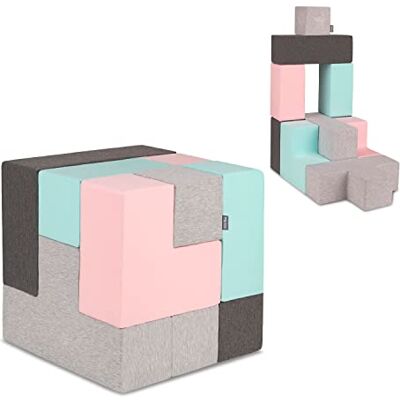 KiddyMoon Soft Foam Cubes Building Blocks 14Cm For Children Multifunctional Foam Construction Montessori Toy For Babies, Certified Made In The EU, 9 Pieces, Mix: Light Grey-Dark Grey-Pink-Mint KiddyMoon Soft Foam Cubes Building Blocks 14Cm For Children Multifunctional Foam Construction Montessori Toy For Babies, Certified Made In The EU, 9 Pieces, Mix: Light Grey-Dark Grey-Pink-Mint