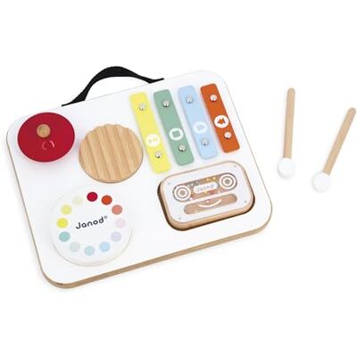 Janod Wooden Musical Table for Babies and Toddlers with 5 Activities + 1 Bead Box + 2 Drumsticks Kids Musical Instrument Pretend Play and Musical Awakening Toy From 12 Months Janod Wooden Musical Table for Babies and Toddlers with 5 Activities + 1 Bead Box + 2 Drumsticks Kids Musical Instrument Pretend Play and Musical Awakening Toy From 12 Months