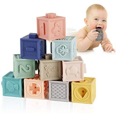 Mini Tudou Baby Building Stacking Blocks Soft Silicone Teething Toys 12PCS Educational Squeeze Play with Numbers Animals Shapes Textures 6 Months+ Mini Tudou Baby Building Stacking Blocks Soft Silicone Teething Toys 12PCS Educational Squeeze Play with Numbers Animals Shapes Textures 6 Months+