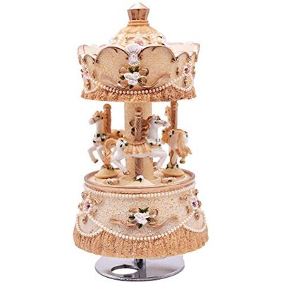 Youtang Laxury Clockwork Mechanism 3-horse Carousel Music Box Melody Carrying You from Castle in the Sky(Laputa) (Yellow) Youtang Laxury Clockwork Mechanism 3-horse Carousel Music Box Melody Carrying You from Castle in the Sky(Laputa) (Yellow)