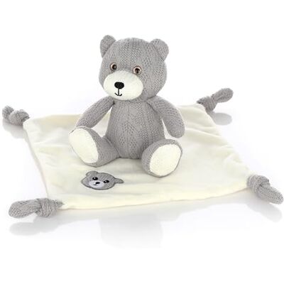 Nordstern Teddy bear with Comfort blanket- Baby Newborn Gift for Girls or Boys in Knitted Look First Equipment Soft Toy bear and Comforter in Grey Nordstern Teddy bear with Comfort blanket- Baby Newborn Gift for Girls or Boys in Knitted Look First Equipment Soft Toy bear and Comforter in Grey