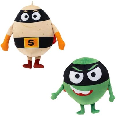 Supertato & Evil Pea Soft Toy Twin Pack, characters from the Cbeebies show & books. Supertato & Evil Pea Soft Toy Twin Pack, characters from the Cbeebies show & books.