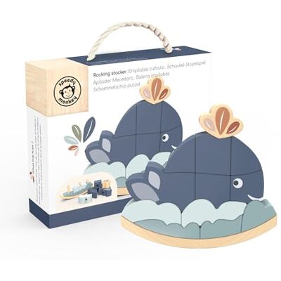 SPEEDY MONKEY Whale Rocking Stacker, 13 Wooden Pieces, Toddler Gift 13 wooden pieces, FSC sourced wood, non-toxic paint, wobbling whale stacking challenge for babies SPEEDY MONKEY Whale Rocking Stacker, 13 Wooden Pieces, Toddler Gift 13 wooden pieces, FSC sourced wood, non-toxic paint, wobbling whale stacking challenge for babies