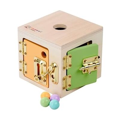 Eichhorn Montessori – Learning Cube with 4 Locking Mechanisms, Promotes Autonomy and Fine Motor Skills, Birch Wood and Basswood Certified FSC, from 3 Years Eichhorn Montessori – Learning Cube with 4 Locking Mechanisms, Promotes Autonomy and Fine Motor Skills, Birch Wood and Basswood Certified FSC, from 3 Years
