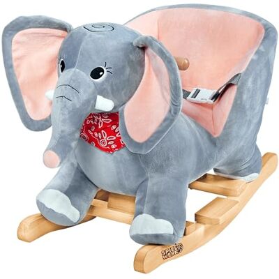 Deuba Spielwerk® Elephant Rocking Chair Baby Rocker with Interactive Sounds, Grey Plush Rocking Animal Toy with Safety Belt & Wooden Handles, 1st Birthday Gifts for Girls and Boys, Nursery Playroom Décor Deuba Spielwerk® Elephant Rocking Chair Baby Rocker with Interactive Sounds, Grey Plush Rocking Animal Toy with Safety Belt & Wooden Handles, 1st Birthday Gifts for Girls and Boys, Nursery Playroom Décor