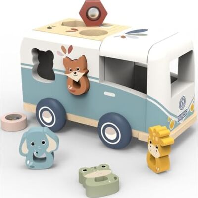 SPEEDY MONKEY Wooden Shape Sorter Van, FSC Certified, Educational Kids Gift Animal shape sorter and early learning toy for boys and girls, FSC certified, non-toxic water based paint SPEEDY MONKEY Wooden Shape Sorter Van, FSC Certified, Educational Kids Gift Animal shape sorter and early learning toy for boys and girls, FSC certified, non-toxic water based paint
