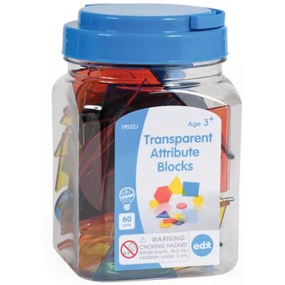 edxeducation Transparent Attribute Blocks Mini Jar Set of 60 Colourful Plastic Shapes Light Box Accessory Sensory Play edxeducation Transparent Attribute Blocks Mini Jar Set of 60 Colourful Plastic Shapes Light Box Accessory Sensory Play