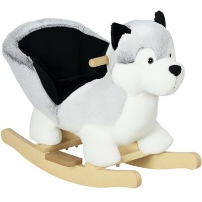 HOMCOM Husky Baby Rocking Horse for Toddlers with Sound Seatbelt Grey HOMCOM Husky Baby Rocking Horse for Toddlers with Sound Seatbelt Grey