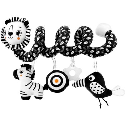 LuLobtg Spiral Pram Toys for Babies, Car Seat Crib Hanging Toy for Babies 0-6 Months, Infant Stroller Activity Plush Toy, Newborn High Contrast Black White Baby Sensory Toys(Lion) LuLobtg Spiral Pram Toys for Babies, Car Seat Crib Hanging Toy for Babies 0-6 Months, Infant Stroller Activity Plush Toy, Newborn High Contrast Black White Baby Sensory Toys(Lion)