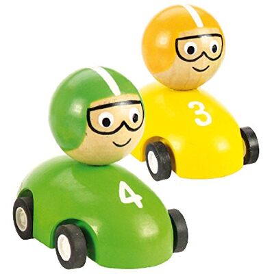 Bigjigs Toys Pull Back Racing Car (Pack of 2 Yellow and Green) Bigjigs Toys Pull Back Racing Car (Pack of 2 Yellow and Green)