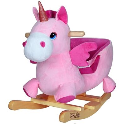 Deuba Spielwerk® Unicorn Rocking Chair, Baby Rocker with Interactive Sounds, Pink Plush Rocking Animal Toy with Safety Belt & Wooden Handles, 1st Birthday Gifts for Girls and Boys, Nursery Playroom Décor Deuba Spielwerk® Unicorn Rocking Chair, Baby Rocker with Interactive Sounds, Pink Plush Rocking Animal Toy with Safety Belt & Wooden Handles, 1st Birthday Gifts for Girls and Boys, Nursery Playroom Décor