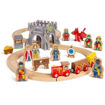 Bigjigs Rail Medieval Train Set, 33 Piece Wooden Railway Playset for Kids Themed Rail Toy for Toddler Role Play, Compatible with Most Major Wooden Railway Brands, Unique Gift for Girls & Boys Age 3+ Bigjigs Rail Medieval Train Set, 33 Piece Wooden Railway Playset for Kids Themed Rail Toy for Toddler Role Play, Compatible with Most Major Wooden Railway Brands, Unique Gift for Girls & Boys Age 3+