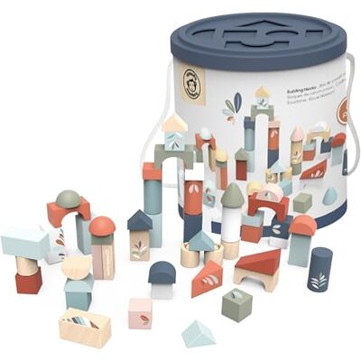 SPEEDY MONKEY 50 Piece Wooden Building Blocks with Sorter Bucket, Kids Gift 50 wooden blocks with a bucket and shape sorting lid, FSC certified wood, non-toxic paint, Perfect 1 Year Old Boy Toys SPEEDY MONKEY 50 Piece Wooden Building Blocks with Sorter Bucket, Kids Gift 50 wooden blocks with a bucket and shape sorting lid, FSC certified wood, non-toxic paint, Perfect 1 Year Old Boy Toys