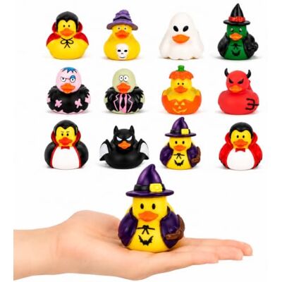HENBRANDT Halloween Rubber Ducks 12 Pack, Mini Spooky Bath Toys 12 Unique Designs, 5cm Mini Halloween Rubber Ducks, Trick or Treat Fillers, Party Favours, Lucky Dip Toys, Ages 3+ HENBRANDT Halloween Rubber Ducks 12 Pack, Mini Spooky Bath Toys 12 Unique Designs, 5cm Mini Halloween Rubber Ducks, Trick or Treat Fillers, Party Favours, Lucky Dip Toys, Ages 3+