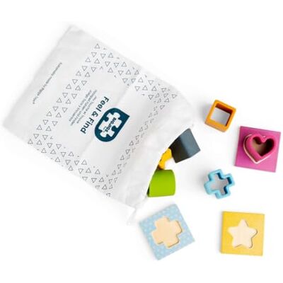 Bigjigs Toys Feel & Find Shape Matching Game, 9 Piece Wooden Shapes Sorter Eco Friendly Wood & Silicone Shape Sorter with Tote Bag, Montessori Gift, Age 1-3 Bigjigs Toys Feel & Find Shape Matching Game, 9 Piece Wooden Shapes Sorter Eco Friendly Wood & Silicone Shape Sorter with Tote Bag, Montessori Gift, Age 1-3