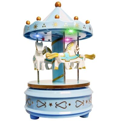 WEofferwhatYOUwant Carousel Music Box Blue – Rotating Horse Merry Go Round with LED Lights Plays Beethoven’s Für Elise Wind-Up Mechanical Toy Cake Topper, Nursery Decor & Gift for Kids & Adults WEofferwhatYOUwant Carousel Music Box Blue – Rotating Horse Merry Go Round with LED Lights Plays Beethoven’s Für Elise Wind-Up Mechanical Toy Cake Topper, Nursery Decor & Gift for Kids & Adults